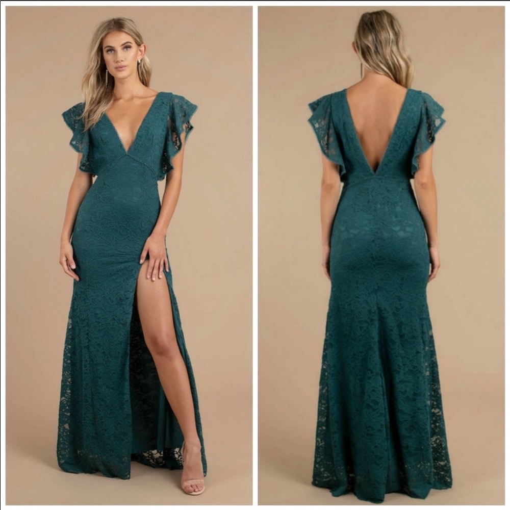 New with tag green lace prom dress maxi with slit